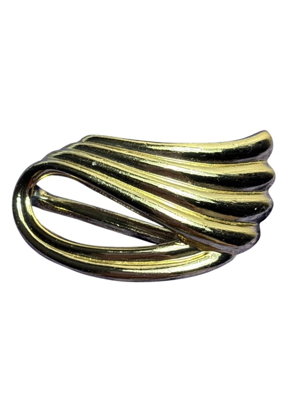 Vintage Piscitelli Scarf Slide Goldtone Wing Fan 1.75 inches